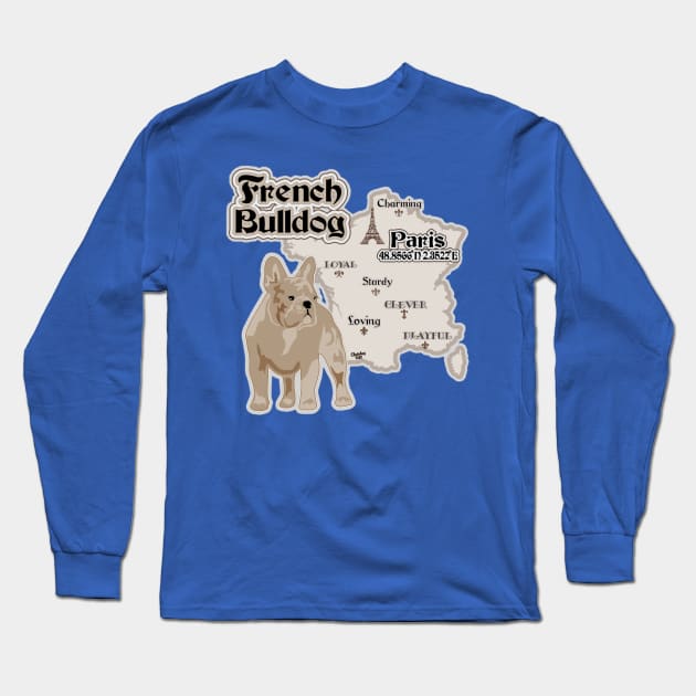 French Bulldog With Map of France Long Sleeve T-Shirt by PB&J Designs